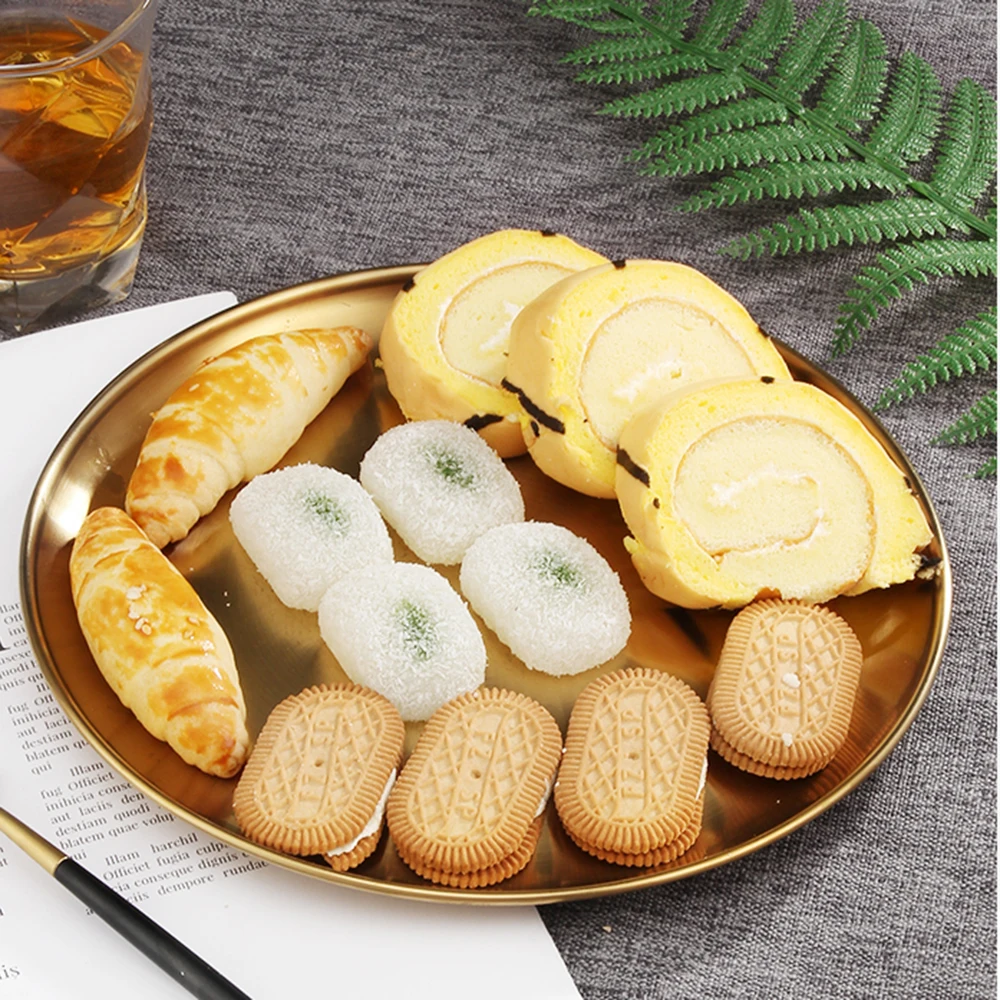 Золотой серебряный поднос из нержавеющей стали простой круглый для хранения