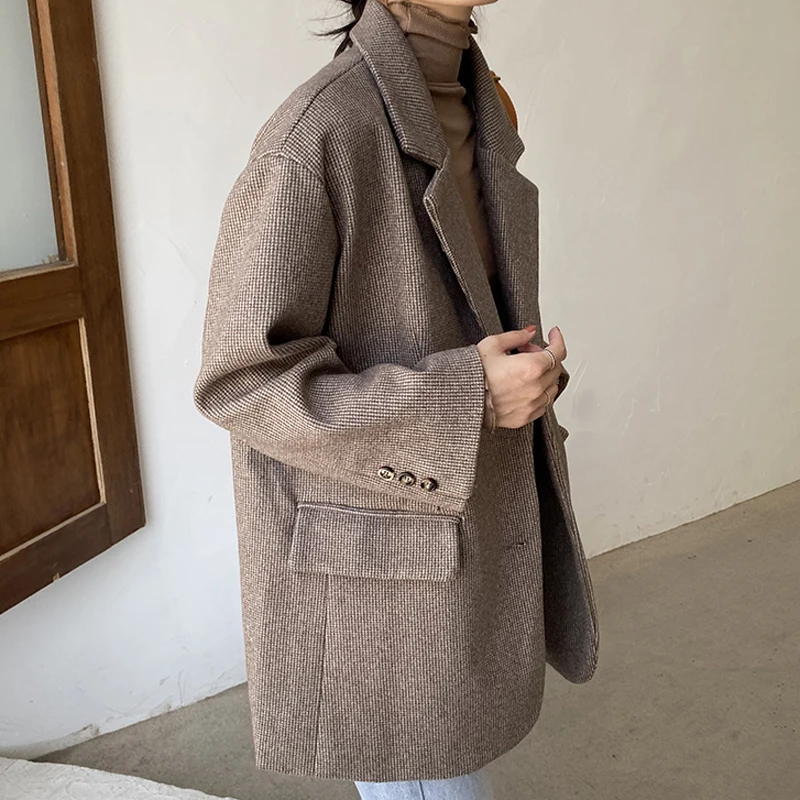 BGTEEVER Ретро стиль свободный клетчатый костюм куртка пальто зима 2019 отложной