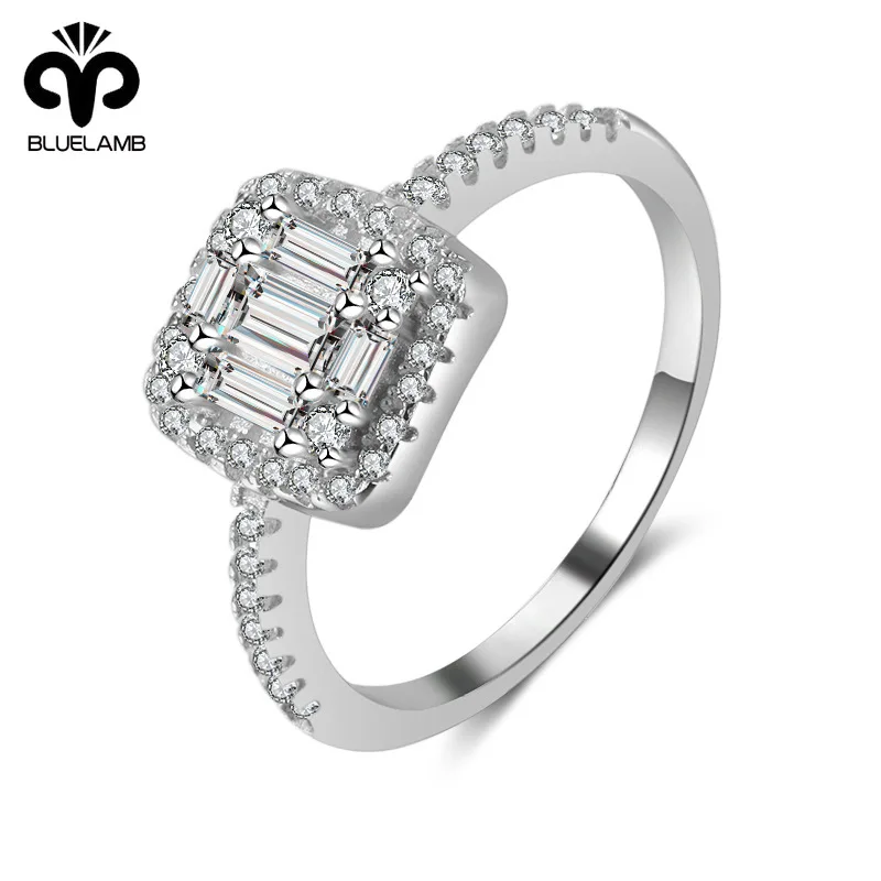 

Elegant 925 Sterling Silver Square Geometric Zircon Ring Fashion Fine Jewelry for Women Birthday Wedding Party Gift High Quality