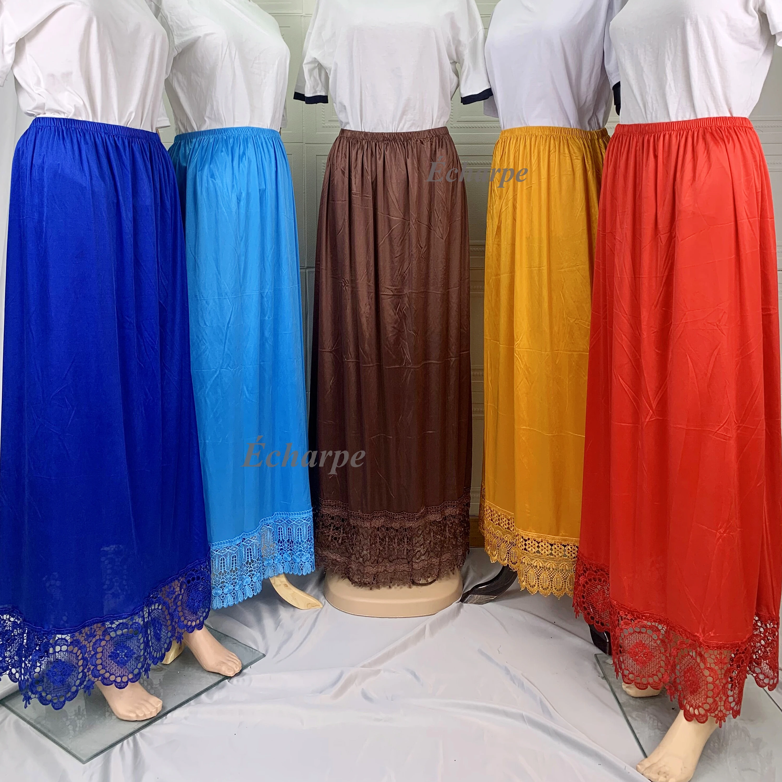 Длина: 106 см, африканская Женская юбка, однотонная эластичная шелковая юбка с высокой талией, эластичная Женская длинная кружевная однотонная Свободная юбка до щиколотки