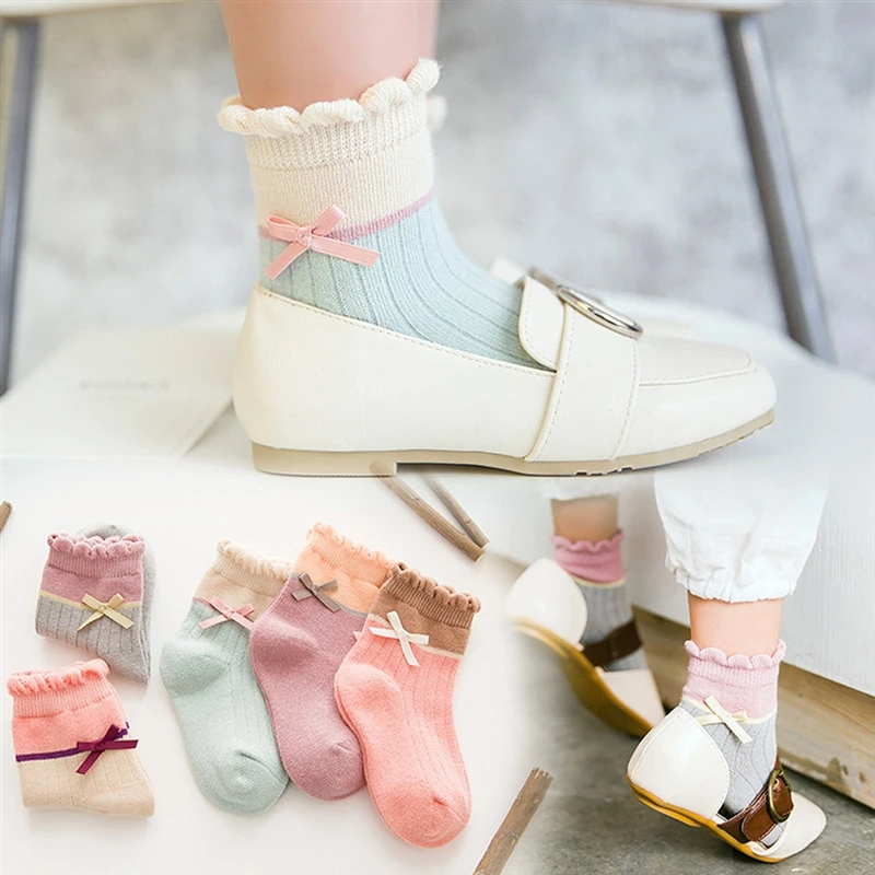Кружевные носки в стиле ретро Милые из хлопка с бантом calcetines kawaii sox Детские