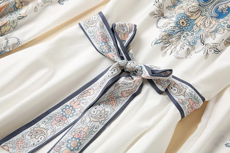 

Women's Dress Long Sleeves Autumn 2020 New Vintage Printed Round Neck Slim A-Line Waist Belt Elegant Women's Clothing S-XL