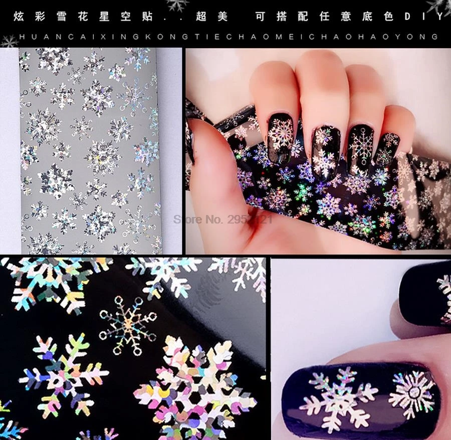 Наклейки для ногтей 500 шт. цветные Слайдеры дизайна снежинок полировка фольгой