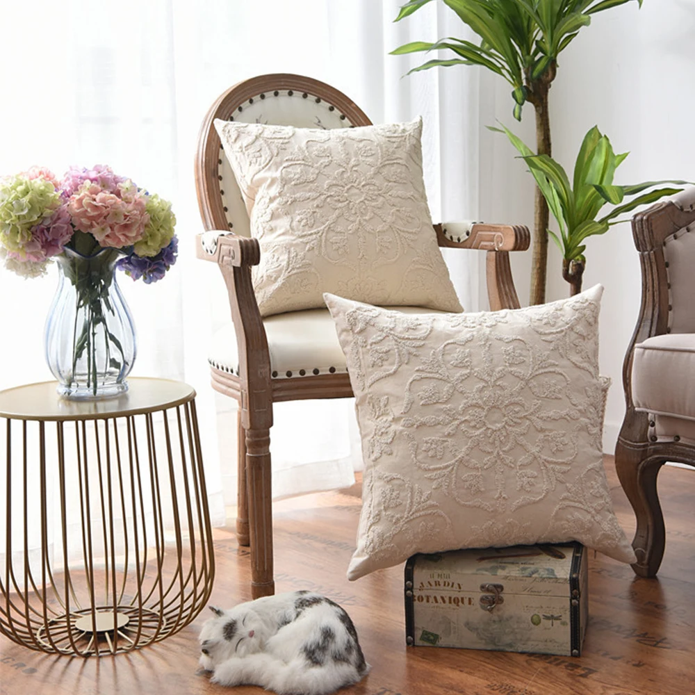 Boho Стиль наволочки бежевый евро веревка нить для вышивки подушки домашний декор