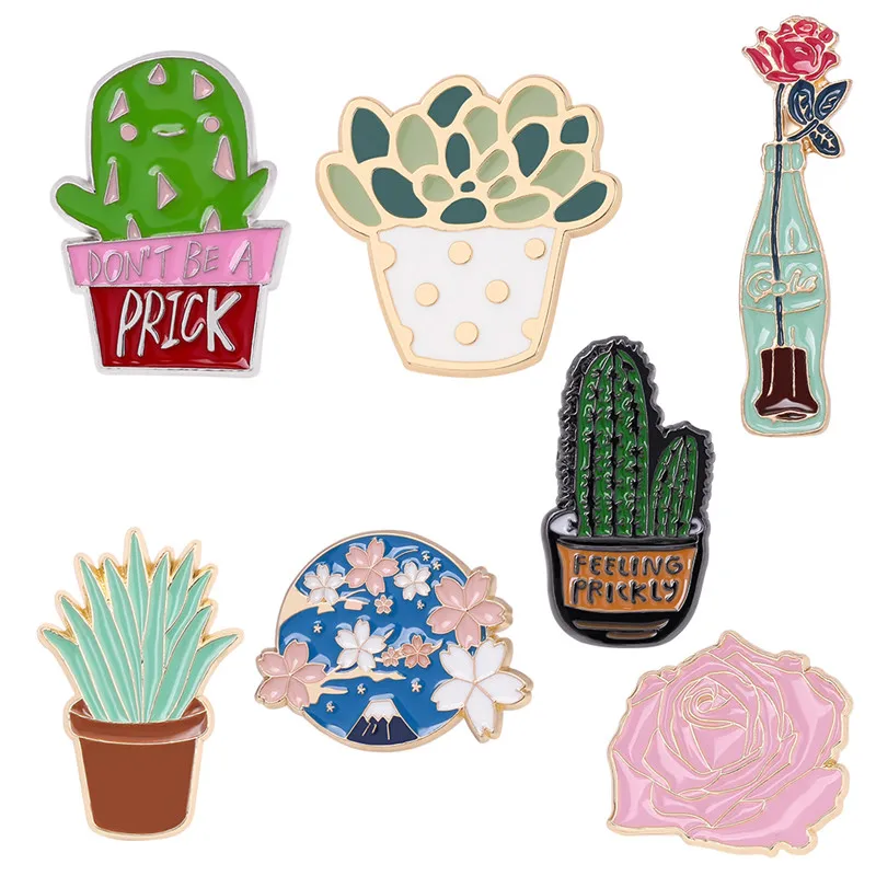 Кактус вишневого цвета мясистые Броши с розами булавки Chapas Булавки для сумки