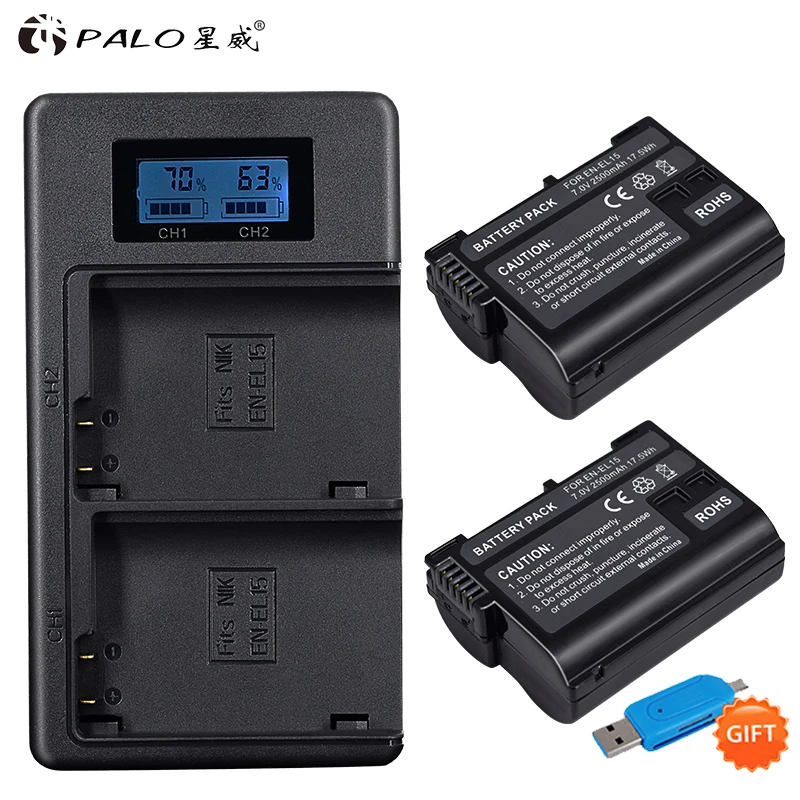 

PALO 2pcs 2500mAh EN-EL15 EN EL15 ENEL15 7V battery case + USB LCD Charger for Nikon DSLR D500 D600 D610 D800 D800E D810 D7000