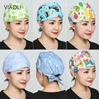 wholesale Breathable cartoon Anima printing Bandage Scrubs hats Beautician cute working hats laboratory men and women Scrubs cap