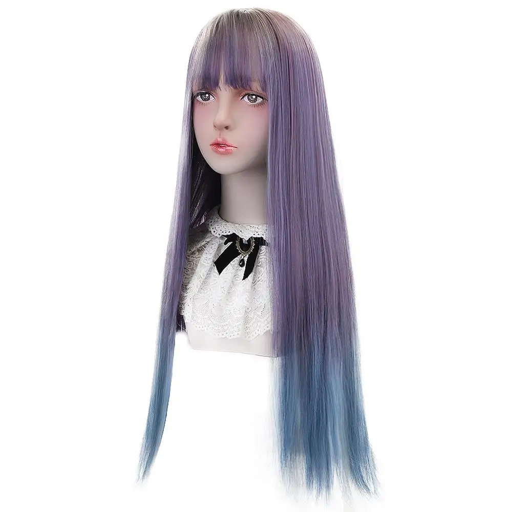 Бесплатная Красота Длинные прямые синтетические Омбре фиолетовые волосы парики