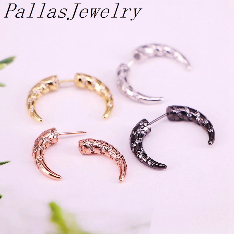

New 4Pairs Clear CZ Zircon Horn Stud Earrings For Women Crescent Moon Earrings Women Jewelry Gifts