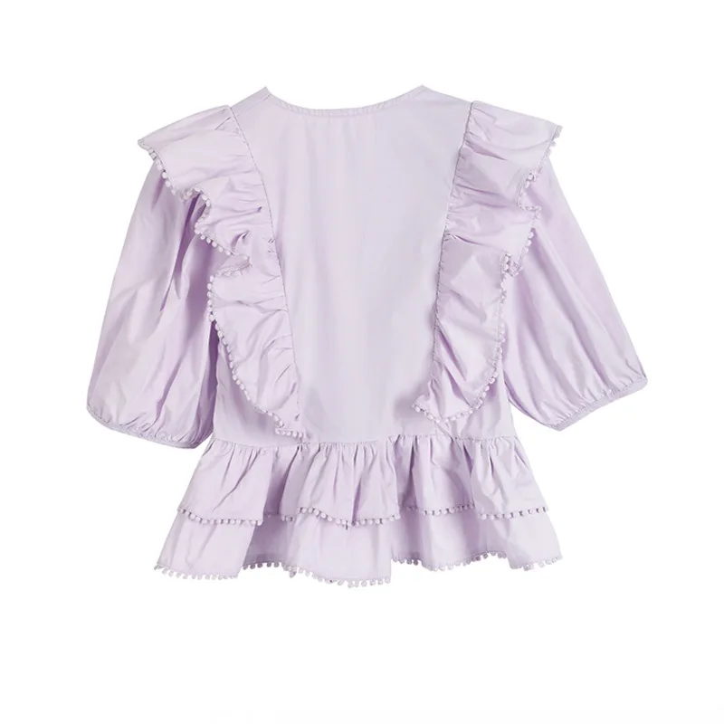 

V Neck Puff Sleeve Women Short Blouses 2021 Summer Ruffles Short Sleeve Women Tops Elegant Sweet Female Blouses