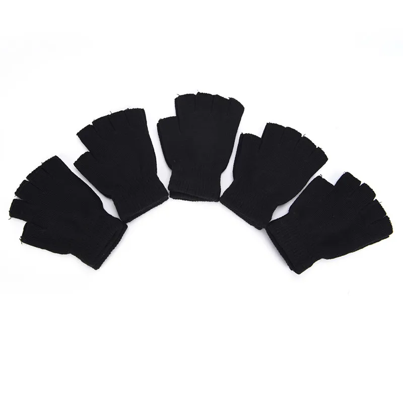 Fashion Men Black Knitted Stretch Elastic Warm Half Finger Fingerless Gloves Winter | Спорт и развлечения