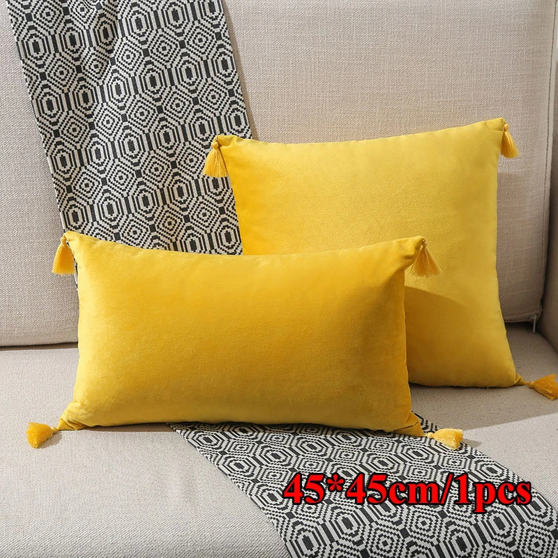 

Nordic Style Pillow Cover With Tassels Yellow Beige Home Decor Cushion Cover 45x45cm Pillow Case Sofa Waist Throw Pillow Cover