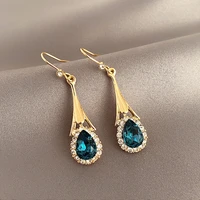 yaologe new green rhinestone earings for women gold color geometric alloy drop earrings 2021 trend party gift fashion jewelry