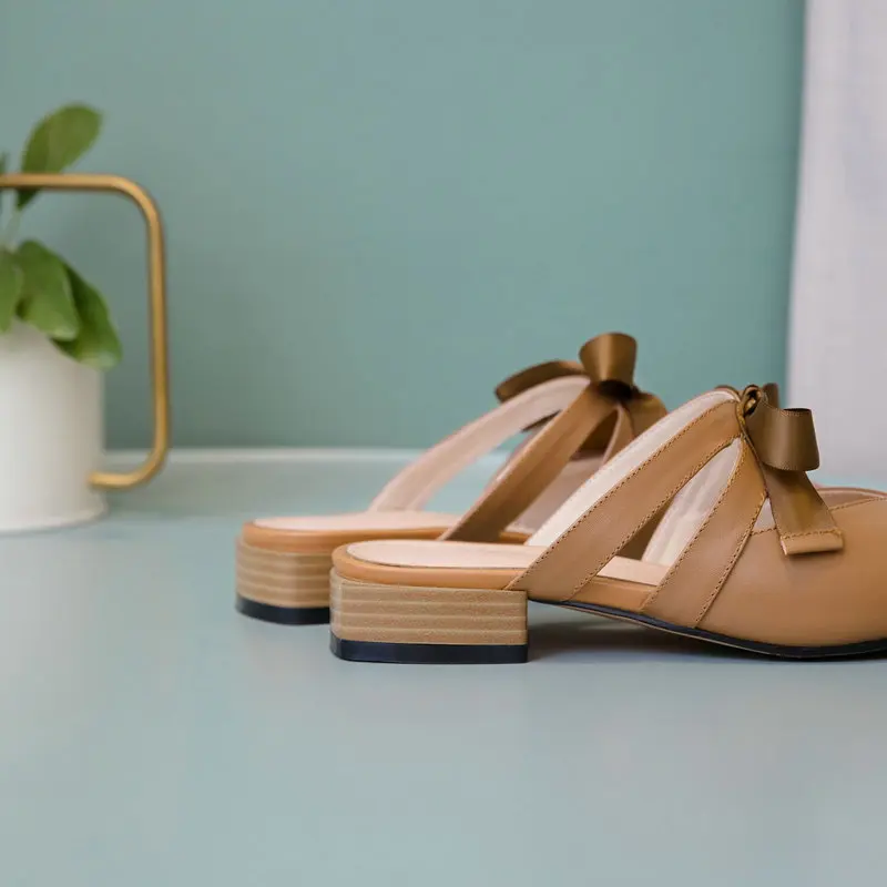 

2020 Women Cow Leather Square Heels Slippers Elegant Spring Autumn Casual Shoes Woman New Arrival Shoes Woman