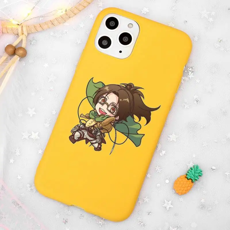

anime Attack On Titan cool Phone Case Candy Color Yellow for iPhone 11 12 pro XS MAX 8 7 6 6S Plus X 5S SE 2020 XR