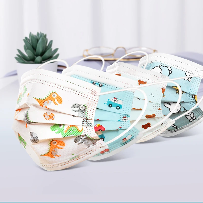 3 Layer Child Disposable Mask for Face with Filter Kids Boy Anti Dust Cartoon Print Car Dinosaur Children Mouth |