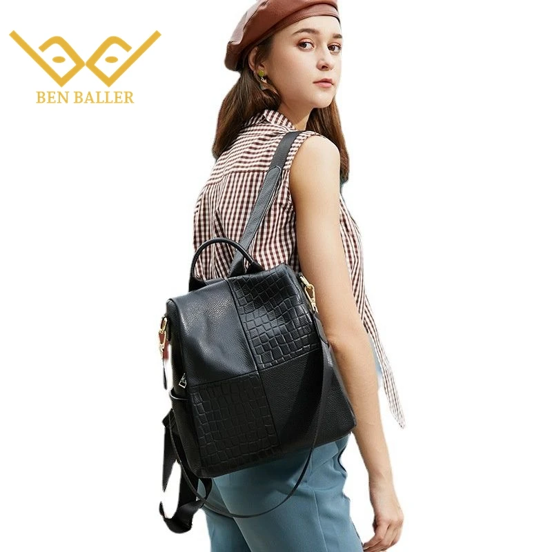 

Модные женские трендовые рюкзаки BEN BALLER, дизайнерская Вместительная дорожная сумка для книг, кожаная сумка с защитой от кражи для отдыха, шк...