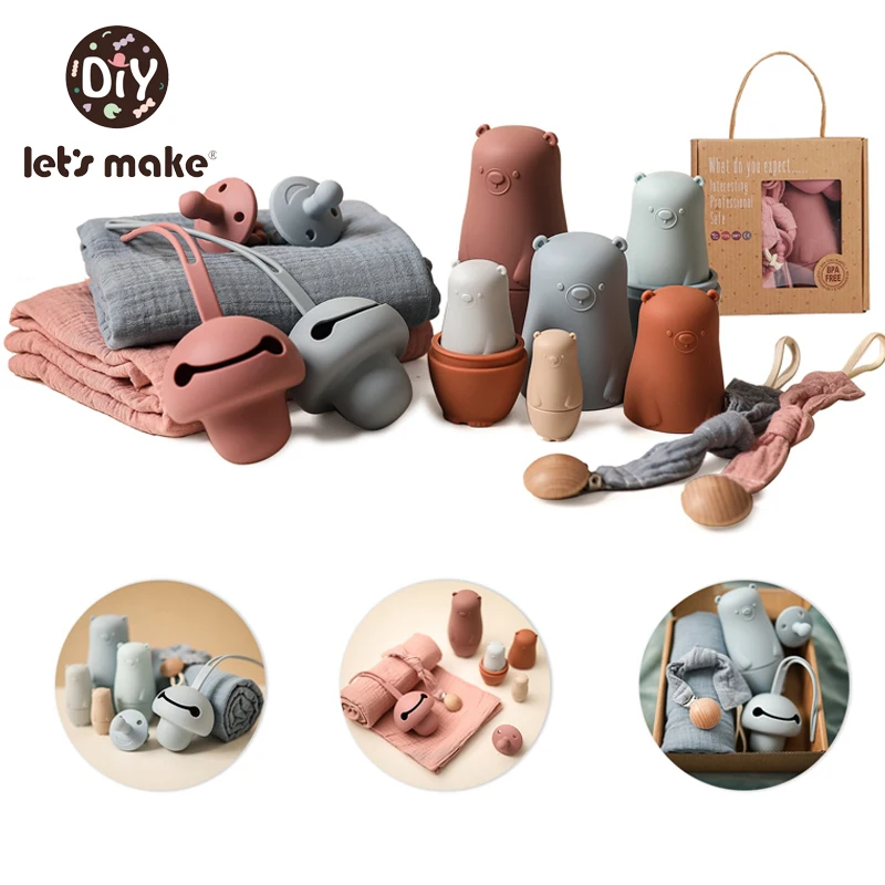 

Let's make 5pcs Baby Cotton Blanket Set Silicone Bear Matryoshka Toy Food Grade Baby Pacifier Chain Montessori Educational Toy