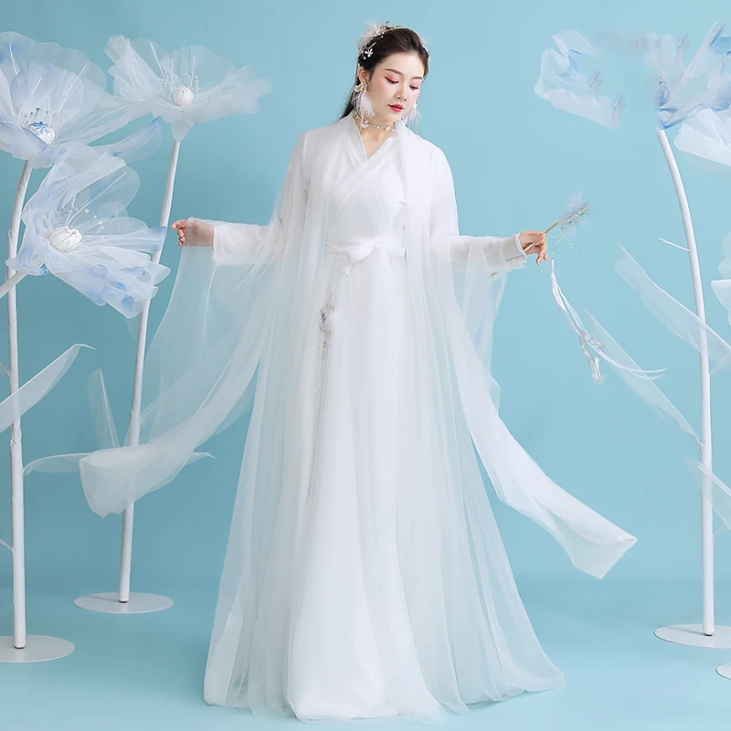 

Ancient Costume Hanfu Chinese Traditional Dresses Outfit Women's Fairy Elegant Style Skirt Performance Cosplay White
