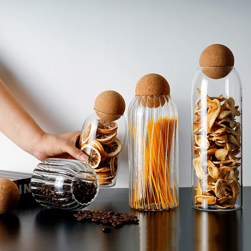 

Ball Cork Lead-Free Glass Jar with Lid Bottle Tea Spices Coffee Beans Sealed Foods Storage Tank Kitchen Seasoning Cereals Cans