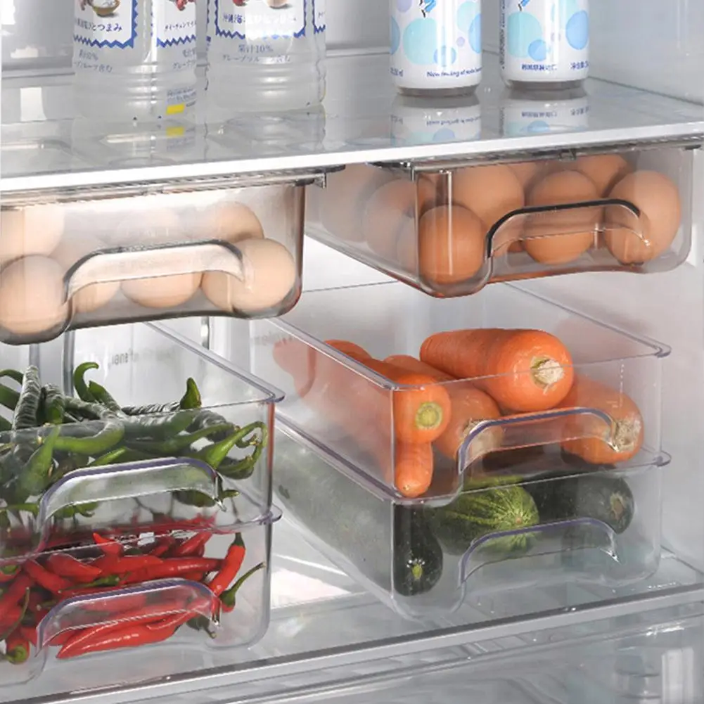 

Suction Fridge Organzier Container Food Egg Storage Rack Hanging Freezer Drawer Rack Movable Shelf Pull-out Kitchen Refrige O2V5