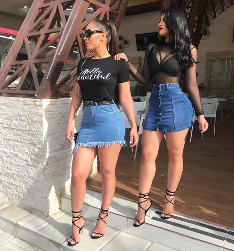 

Casual High Waist Pencil Denim Skirts Women 2019 Summer Black Blue Solid Pockets Button All-matched Jeans Skirt