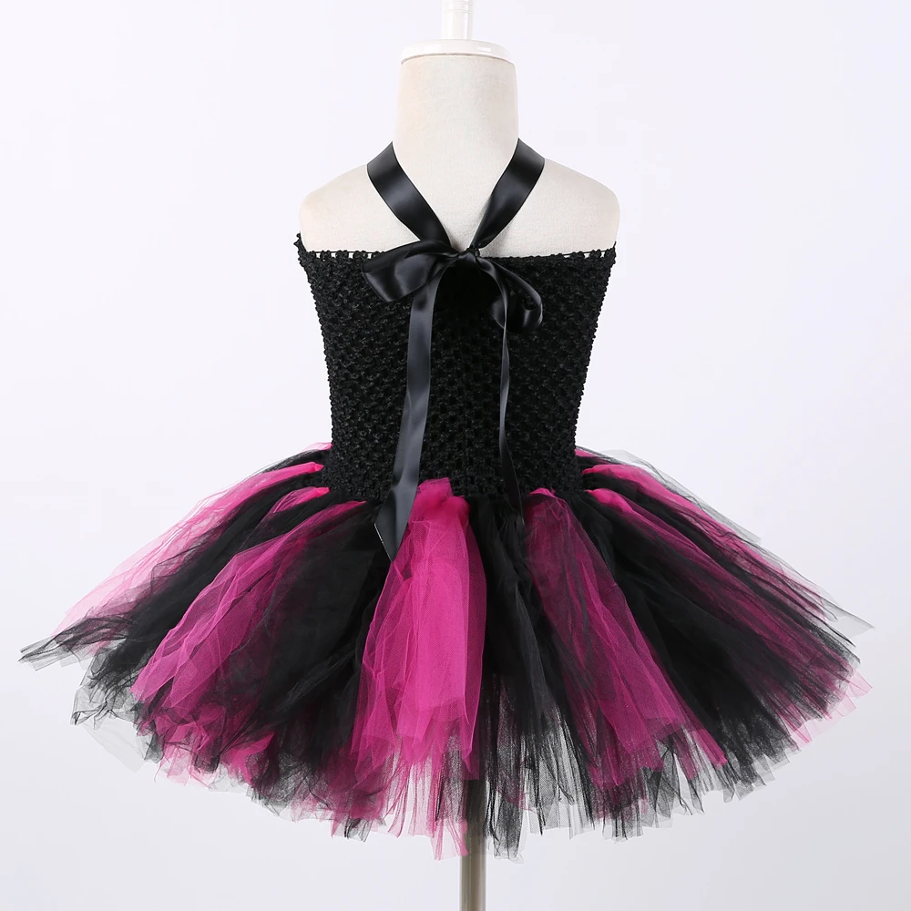 Платье-пачка для девочек Черное и ярко-розовое с изображением черепа | Детская