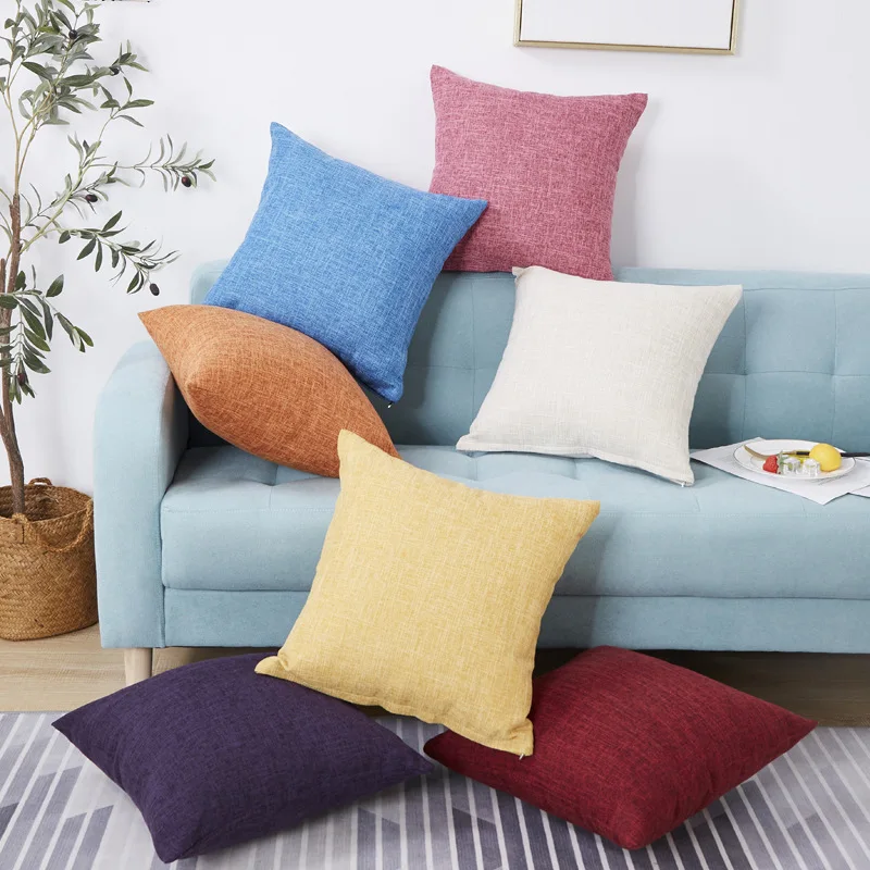 

Simple Linen Pillowcase Solid Color Cushion Cover Pillowcase Solid Color Throw Pillow Cases Home Decor Sofa Room Pillow Covers