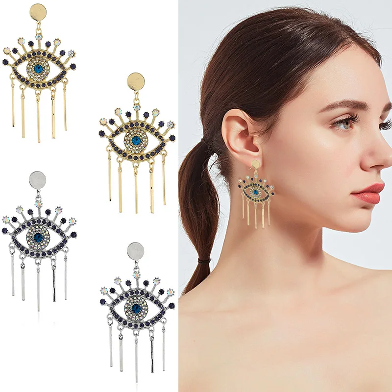 

New Fashion Exaggerated Devil's Eye Dangle earring Alloy Studded Stone Rhinestone Drop Earrings For Women Jewelry