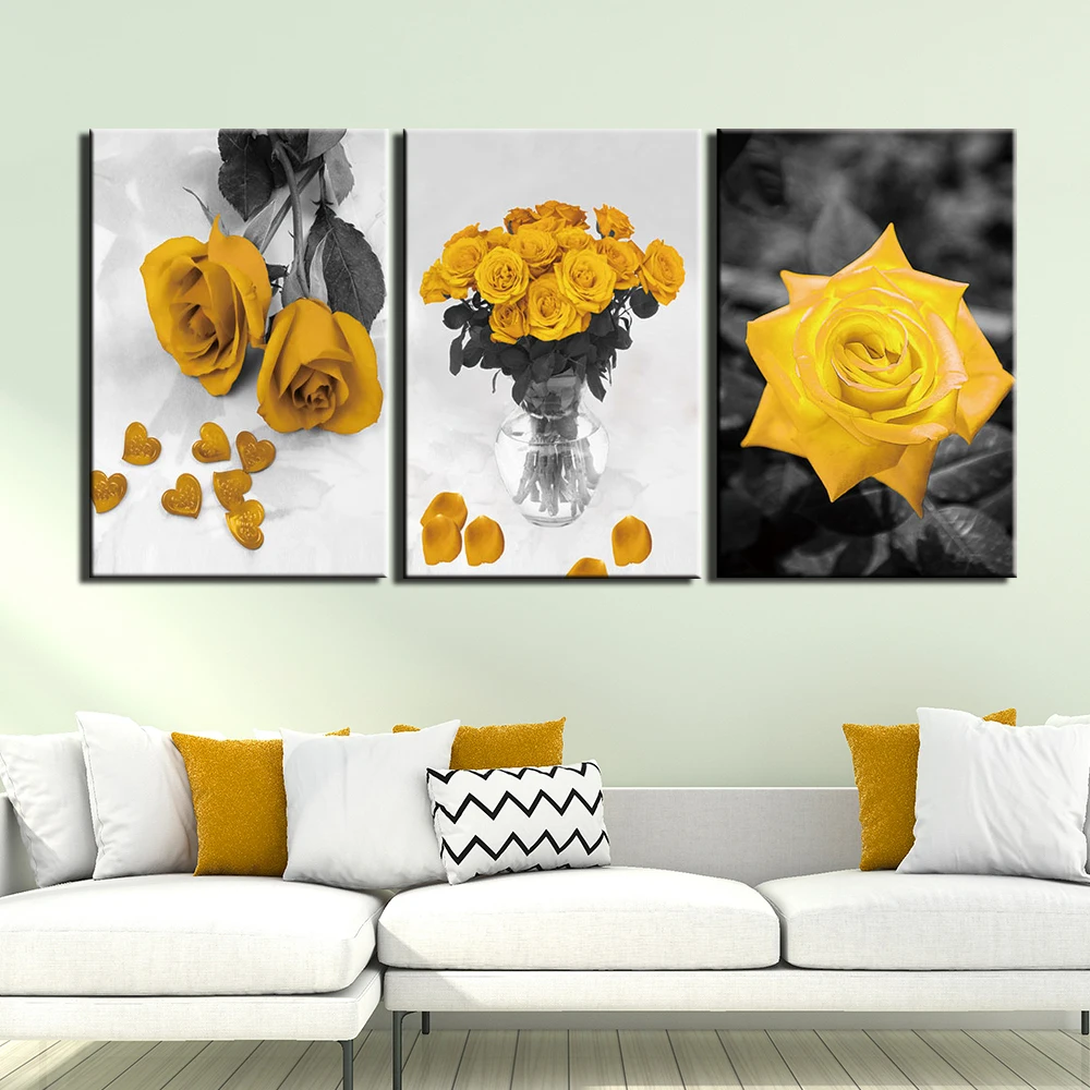 Картина на холсте Настенная картина HD принты 3 шт. черно белый цветок плакат для