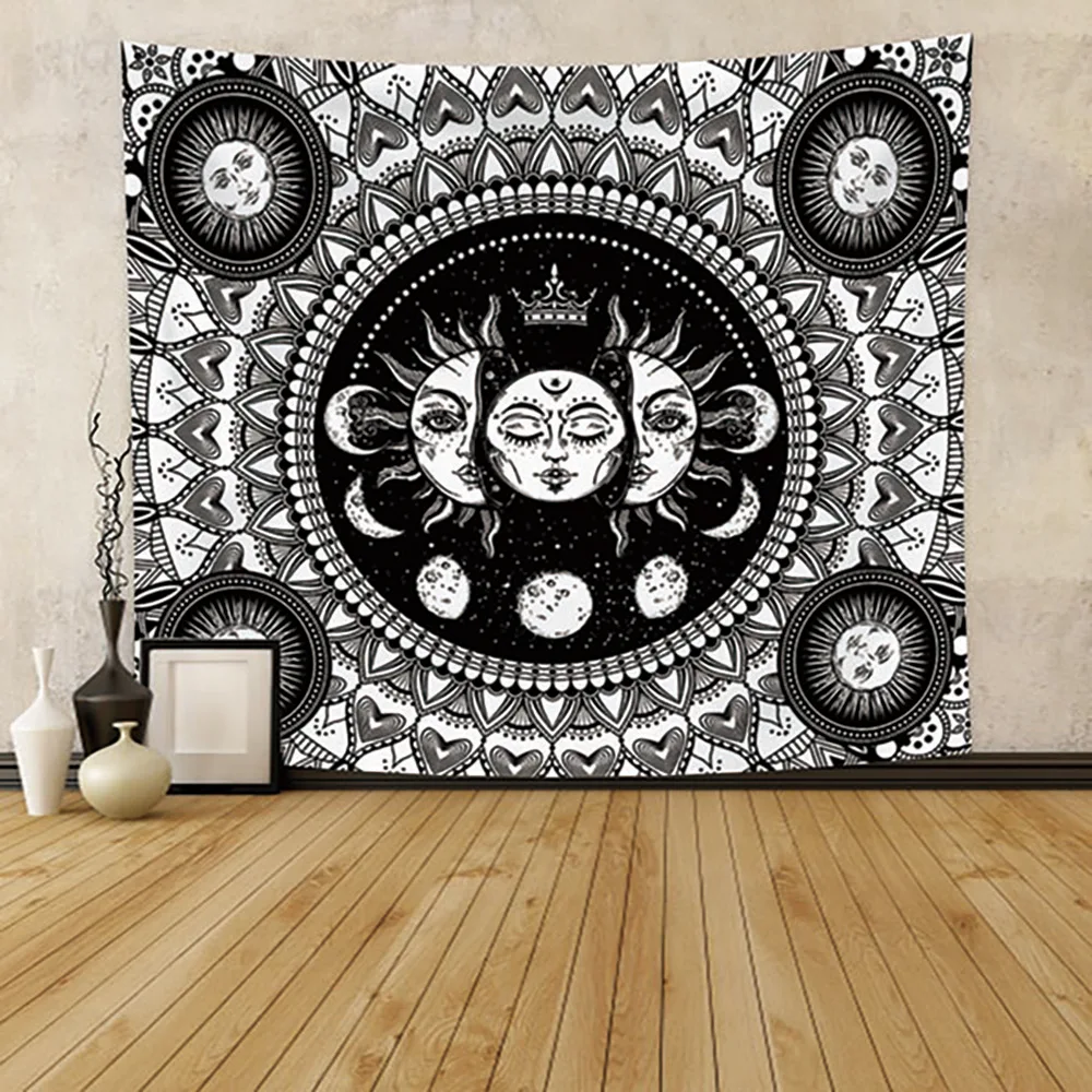 

Black Sun Tapestry Mandala Moon Skeleton Gossi Tapestry Wall Hanging Hippie Tapestries Wall Cloth Carpet Bed Cover Home Decor