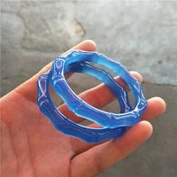 natural blue chalcedony hand carved bamboo bracelet fashion new jewelry boutique womens step up blue agate bracelet