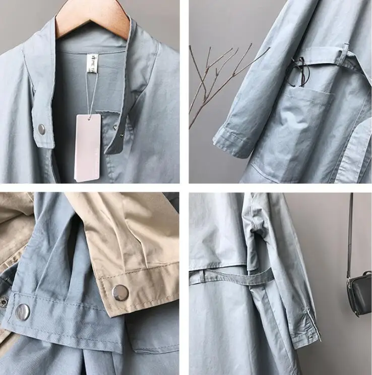 

New coat strapless trench longer Windbreaker for women's larger sizes goes well plain belted trench belt slim Buckle Windproof