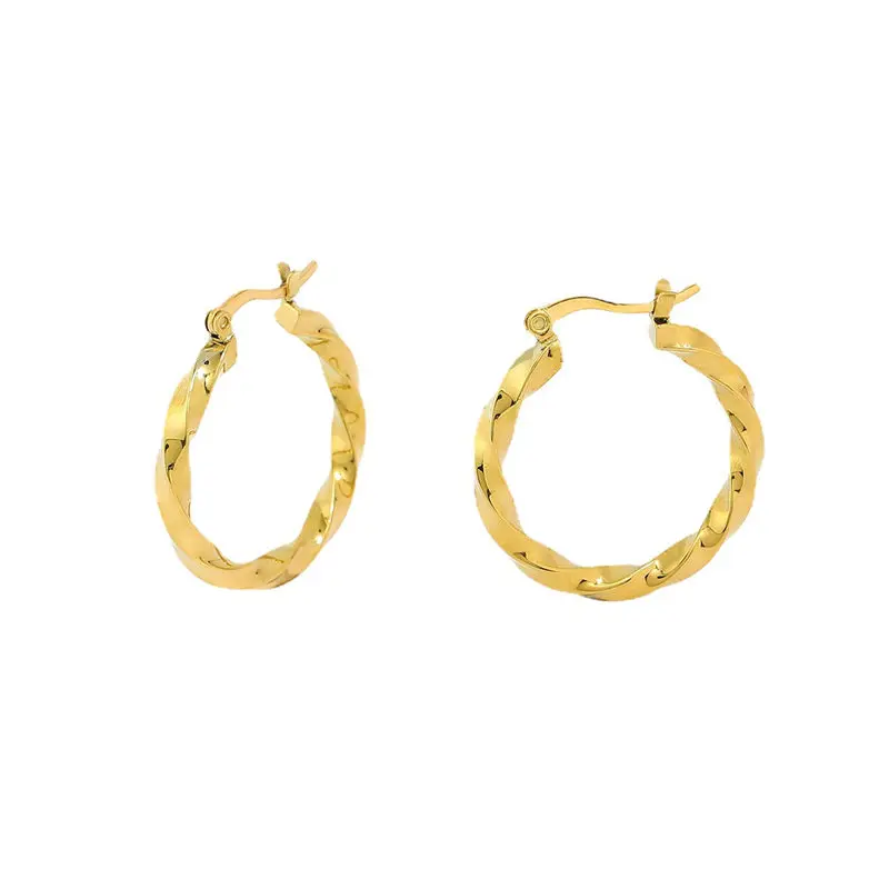 

HelloLook Fashion Twist Earrings Women 18K Gold Plated Stainless Steel Big Circle Round Loop Earrings Female Jewelry Hot Sale