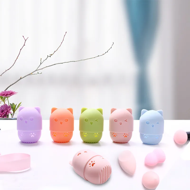 

Portable Kitten Silicone Powder Puff Blender Holder Sponge Makeup Egg Drying Case Cosmetic Beauty Pad Display Rack Sponge Box