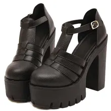 Brand New Big Size 42 INS Hot Sale Extreme High Heels Black Gothic Style Cool Summer T-Strap Platform Sandals Women Shoes