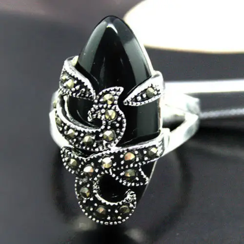 005 редкий 11 мм х 26 черный камень инкрустация марказит кольцо 7/8/9/10 можно выбрать