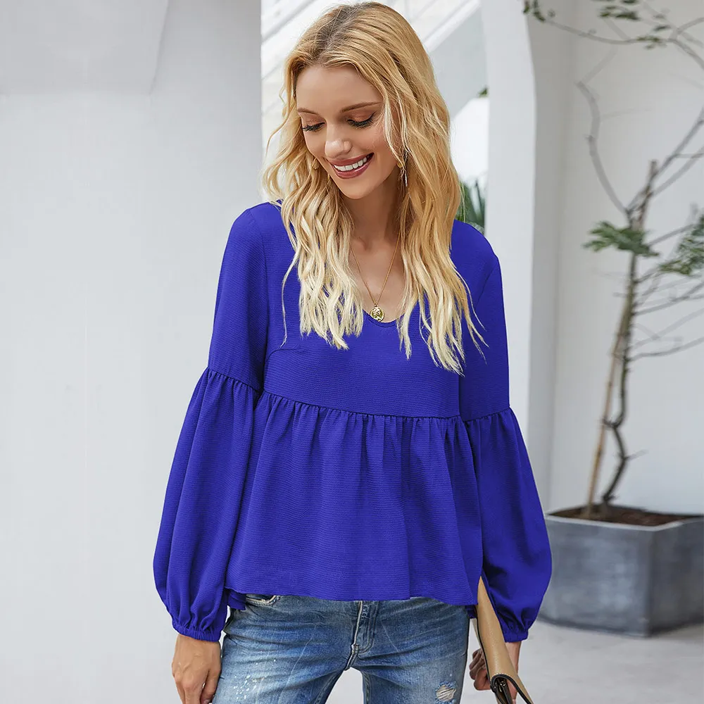 Блузка женская шифоновая с длинным рукавом V образным вырезом|Блузки| |