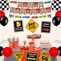 race car birthday party decoration set birthday banner checkered flags balloons for boys lets go racing party supplies