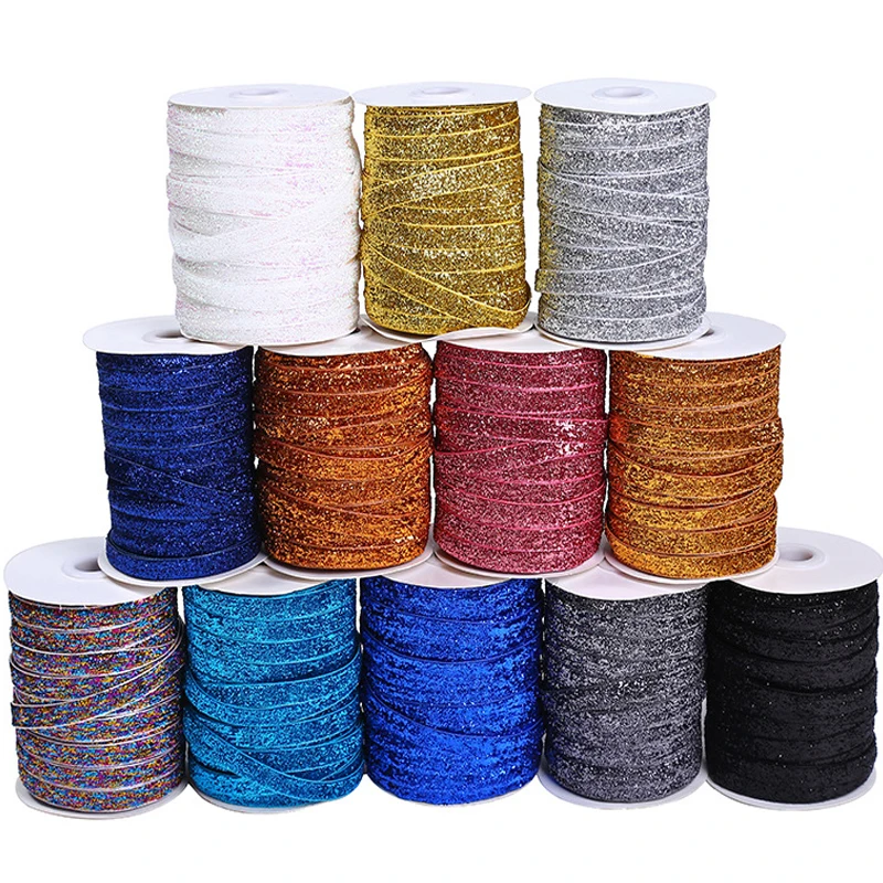 

10Yards 10mm Multicolor Shimmer Velvet Ribbon Sparkle Glitter Ribbon for DIYCraft Hair Bow Wedding Decor Christmas Gift Wrapping