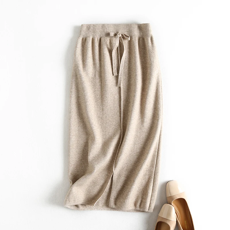 khaki AOEMQ благородные юбки из хлопка, теплые, 3 цвета, одноцветные, Рождественские юбки, Русалка, Сказочная волна, драпированные юбки с бантом на талии, женская одежда - Цвет: khaki