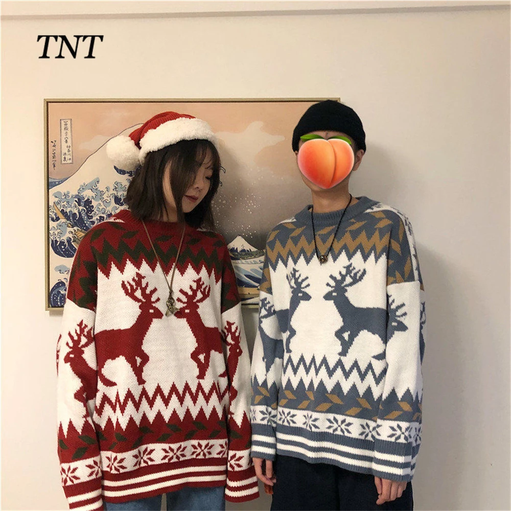

TNT sweater men's new Christmas sweater Korean loose couple clothing autumn and winter warm knit sweater pullover casual jacke