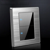 86 type 2 gang 1 way 2 way switch with led household wall random click switch brushed stainless steel mirror reset switch