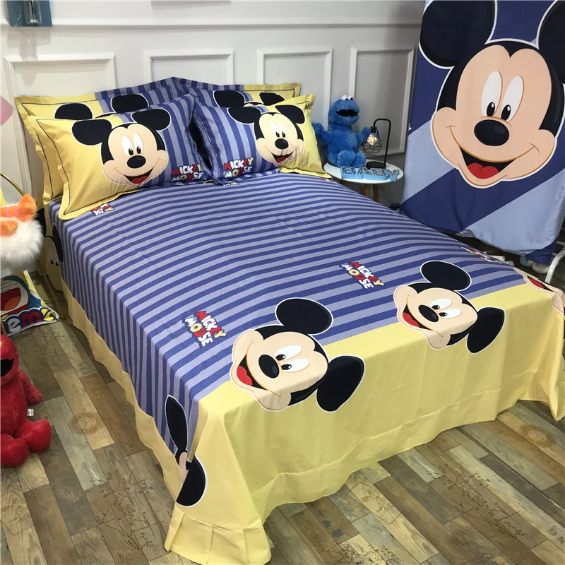 Disney Blue Purple Mickey Pattern Bedding Children's Bedroom Decoration Duvet Bed Cover Pillowcase Bed Sheet Home Textile
