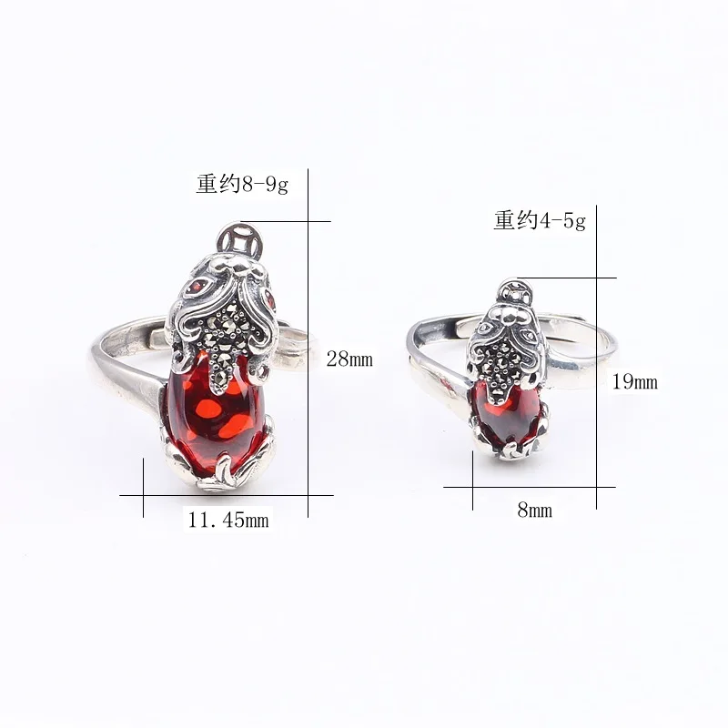 

Garnet the mythical wild animal ring s925 pure silver ornaments white green topaz pulp female money opening ring