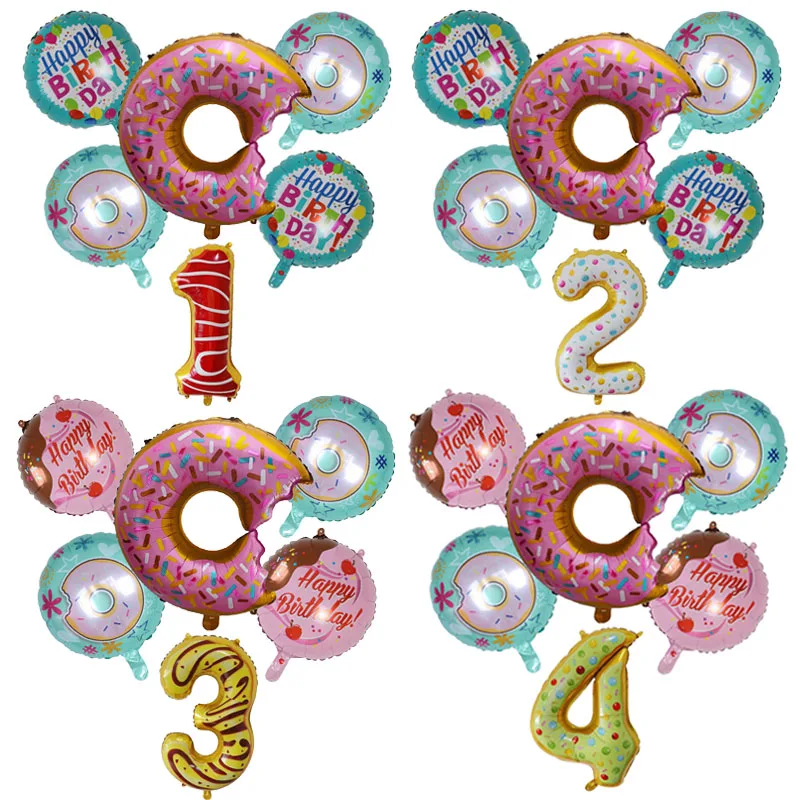 6 шт./компл. пончики номер Фольга Шары Набор радужных цветов для девочек Рисунок