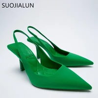 suojialun autumn women slingback sandals thin high heel pumps shoes ladies elegant shallow pointed toe mules slip on party shoes