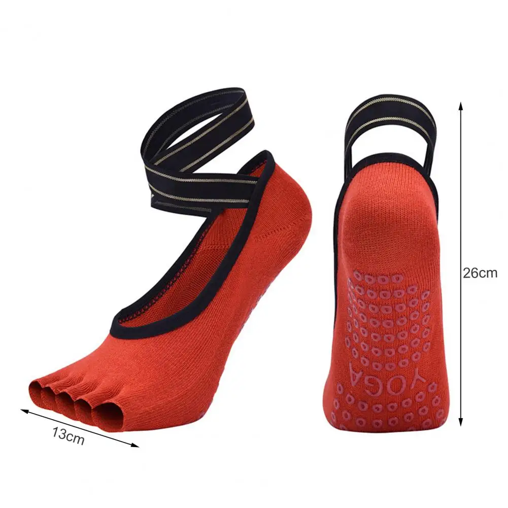 

1 pair of five-finger yoga socks women's cross-tie combed cotton split-toe dance socks sports half-toe floor socks for Pilates