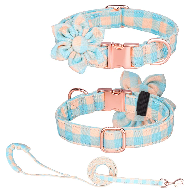

2021 New Pet Cotton Detachable Collar with Leash Flower Comfortable Metal Buckle Necklace Puppy Cat Dog Collar Accessories