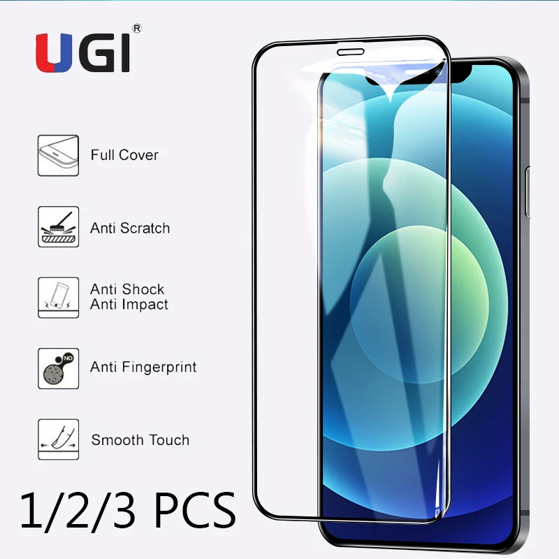 

UGI 2PCS 3PCS Full Cover Curved Screen Protector Tempered Glass 9H On For iPhone 12 Mini Pro Max Protective Glass Front Film